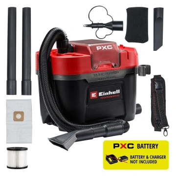 Пилосос професійний акумуляторний Einhell Professional TP-VC 18/10 Li BL 18В 130мбар контейнер 10л вологе/сухе прибирання Dust Class L 3.05кг без АКБ та ЗП (2347155)
