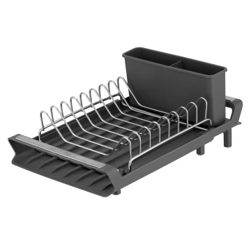 Сушарка для посуду з підставкою ARDESTO Minimalism 46.5x19.5x9.5см, пластик, хромоване залізо, сталь, сірий темний (ARHK4103GS)