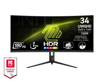 Монітор MSI 34" MAG 342CQR-E2 2xHDMI, DP, Audio, VA, 3440x1440, 21:9, 180Hz, 1ms, sRGB 119%, CURVED, FreeSync, HAS (9S6-3DB64H-083)
