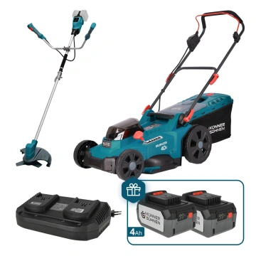 Набір із двох акумуляторних інструментів Konner&Sohnen KS 43LM-BCT40V-SET 40В(20+20В) газонокосарка KS 43LM-40V та тример садовий KS BCT-40V акб 2х4А·год ЗП 22.5кг (KS43LM-BCT40V-SET)