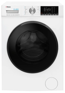 Пральна машина Hansa фронтальна, 7кг, 1400, A+++, 46см, пара, дисплей, чорний люк, білий (WHG714DD1W)