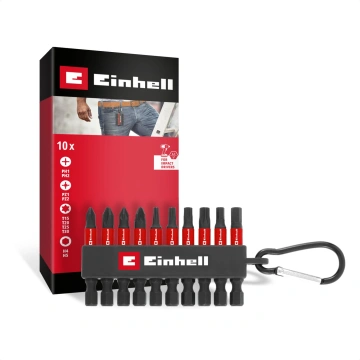Біти Einhell 50мм бітотримач з карабіном, PH, PZ, T, H набір 10шт (118633)