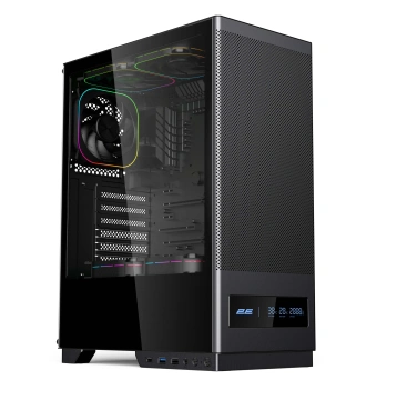 Корпус 2E GAMING Iconic DS V8202B без БЖ, 1xUSB3.0, 1х USB 2.0, 1xUSB Type-C, 3x120мм ARGB, VGA 330мм, LCS ready, контролер з пультом, дисплей, TG Side Panel, ATX, чорний (2E-V8202B)