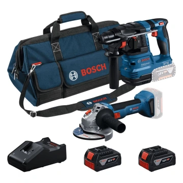 Набір із двох акумуляторних інструментів Bosch Professional 18В перфоратор GBH 18V-22, Шліфмашина кутова GWS 18V-8 акб 2x4А·год, ЗП, сумка M-BAG (0.615.V00.03C)