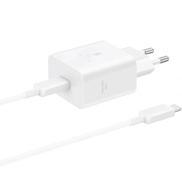 Зарядний пристрій мережевий Samsung 45Вт USB-С PD PPS, кабель USB-C > USB-C, 1.8м, білий (EP-T4511XWEGEU)