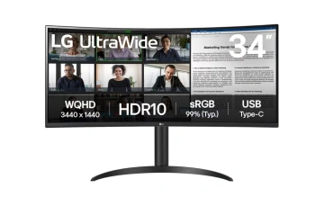 Монітор LG 34" 2xHDMI, DP, USB-C, Audio, VA, 3440x1440, 100Hz, CURVED, sRGB 99%, HAS, HDR10 (34WR55QK-B)