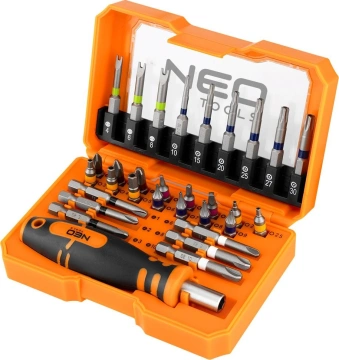 Біти Neo Tools 1/4", бітотримач, PH,R,HT,TT, кейс набір 31шт (56-602)