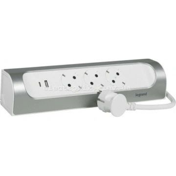 Подовжувач мережевий Legrand без кабелю, 3xТипF, 16A, 1xUSB-A,1xUSB-C, кутовий, білий (694504)