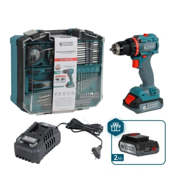Шурупокрут-дриль ударний акумуляторний Konner&Sohnen KS ID20V-60 KIT 74 PLUS 20В 2х2А·год 60Нм 0-450·0-1900об/хв LED-світло ЗП набір свердл і біт 74шт кейс 5.3кг (KSID20V-60KIT74PLUS)