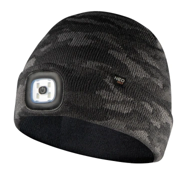 Шапка з ліхтариком Neo Tools 100% акрил, CAMO, 3.7В, 180Лм, 6500K, 3 режими, USB (81-632)