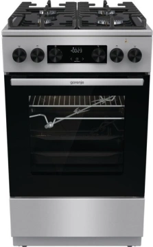Плита Gorenje комбінована, 70л, 50x60см, дисплей, IconLed, газ на склі, чавун, нерж (GK5C65XV)